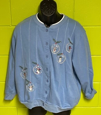 Винтажный женский зимний свитер BonWorth Snowman на пуговицах размер L миниатюрный - Изображение 1 из 4