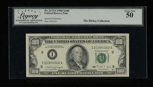 DBR 1990 $100 FRN Minneapolis Fr. 2173-I Legacy AU-50 Serial I21904062A - Picture 1 of 2