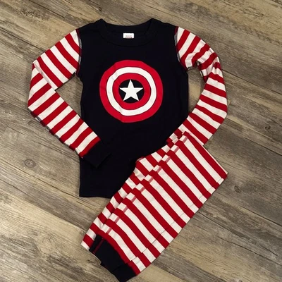 Hanna Andersson Marvel Captain America Shield Striped Pajamas 130 cm Size 8 - Image 1 of 4