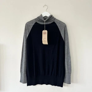 Celtic & Co Rollkragenpullover Merinowolle Gr. XL Navy Grau Colour Block Neu mit Etikett - Bild 1 von 10
