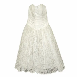 David's Bridal Tea Length Wedding Dress, Size 6 in Ivory w/ Blusher Veil - Picture 1 of 18