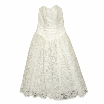 David's Bridal Tea Length Wedding Dress, Size 6 in Ivory w/ Blusher Veil - Image 1 of 4