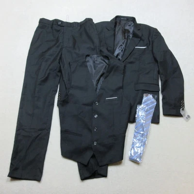 Mens Suit Set Blazer Vest Pants Tie Size M Polyester Black GB18401 2010C - Image 1 of 4