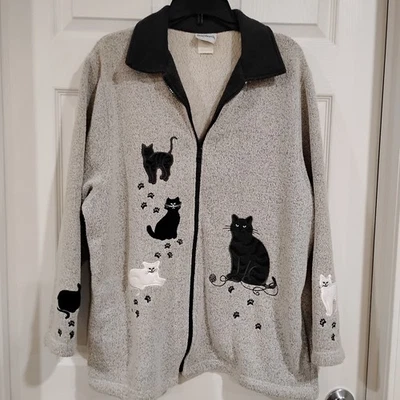 Женский большой серый свитер-кардиган на молнии Bon Worth с флисовой подкладкой винтажный  - Изображение 1 из 4