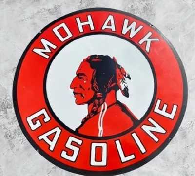 Mohawk Gasoline Porcelain Enamel Heavy Metal Sign Variation Double Side - Image 1 of 2