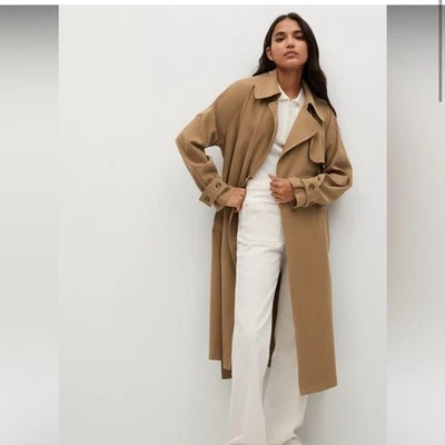 Gabardina fluida con cinturón de mango - Chaqueta cuello solapa largo camel nueva con etiquetas XL Foto 1 de 4