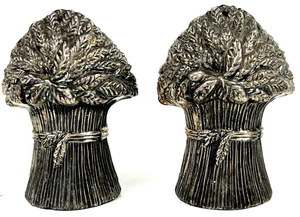 Antique Bundled Wheat Stalks SILVER SALT & PEPPER SHAKERS JB/ Jb2363 - 2.5"Tall - Picture 1 of 9