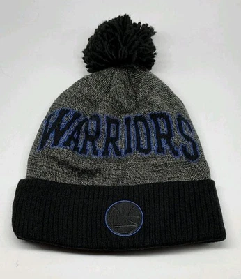 Golden State Warriors Men Hat One Size Gray Black Beanie Logo Pom Knit NBA - Image 1 of 4