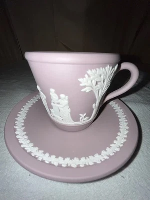 Wedgwood Jasperware Lilac Demitasse Cup/Saucer-1961-Neoclassical-England Vintage - image 1 of 4