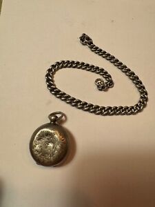 ANTIQUE STERLING SILVER SOVEREIGN CASE BIRMINGHAM 1912 and chain