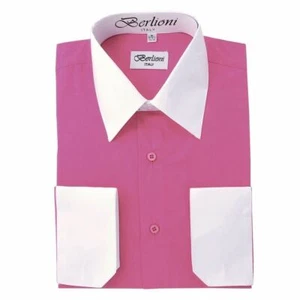 BERLIONI MENS ITALY DRESS SHIRT TWO-TONE LONG SLEEVE SHIRT FRENCH CUFF ALL SIZES - Picture 1 of 19