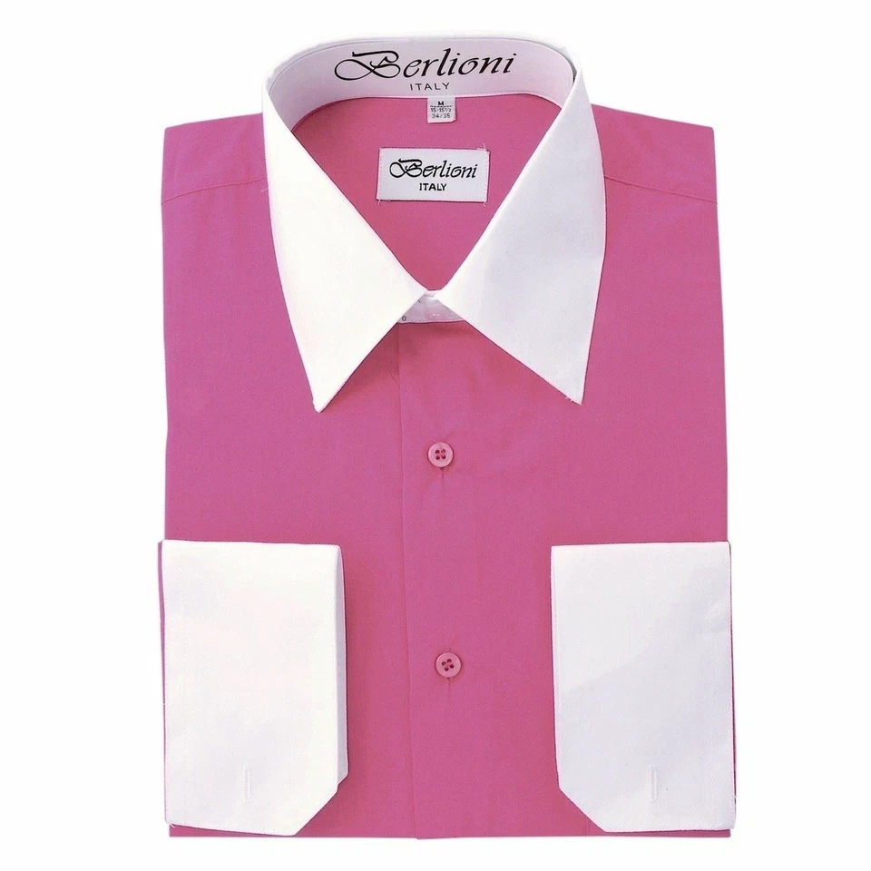 BERLIONI MENS ITALY DRESS SHIRT TWO-TONE LONG SLEEVE SHIRT FRENCH CUFF ALL SIZES - Image 1 of 1