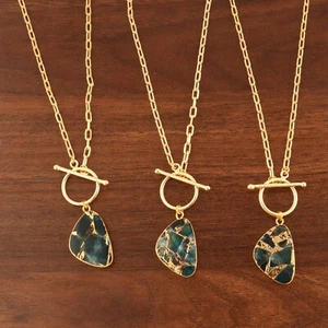 Copper Jade Quartz Gold Plated Toggle Clasp Necklace Chain Pendants Lot 3 Pcs - Picture 1 of 3
