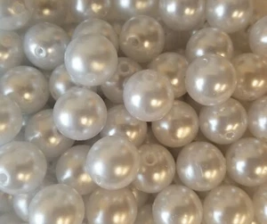 100 pcs White Loose Artificial Plastic Pearls 14mm Large Round Craft Beads - Picture 1 of 3