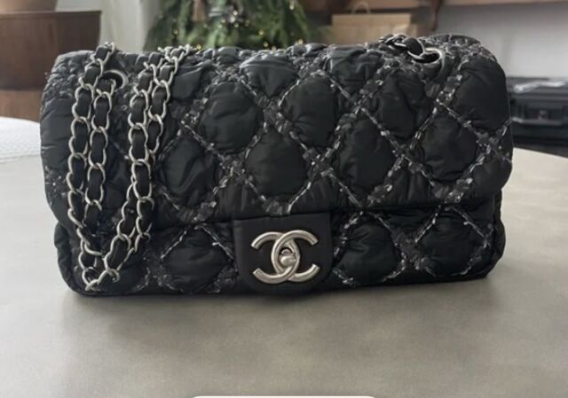Chanel Vintage Mademoiselle Lock Accordion Flap Bag Quilted Caviar Medium