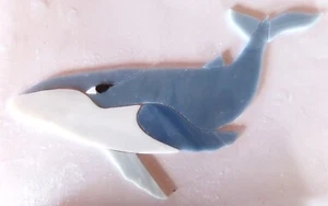 STAINED GLASS hand pre cut MOSAIC Inlay tile, stepping stone, WHALE 5X8" - Picture 1 of 1