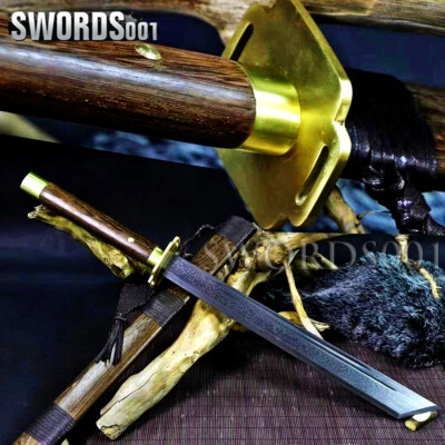 Folded steel Chinese sword 斩马刀 saber brass ornamented Roseewood handle scabbard - Image 1 of 4