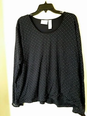 Blusa Liz Claiborne Talla 3X Estampado Azul Marino Manga Larga Cuello Redondo  Foto 1 de 3