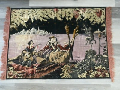 Belgian French Tapestry Wall Hanging Renaissance Venice Gondola Canal Romantic - Image 1 of 4