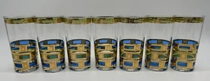 Culver Mid Century Empress 22K Gold HiBall Glasses MCM Blue Green 1960s Set of 7 - Picture 1 of 11