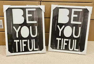 Be-you-tiful Screen Printed Glass Art Pillow fort wall frame white and black