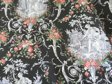 Gorgeous Vin Toile ROMANTIC ROSES & Lovely Couple w/SCROLLS on Midnight BLACK