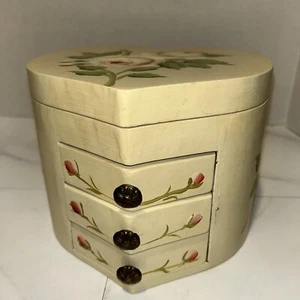 Vintage Wooden Heart Shaped Jewelry Box • Hand Painted 7” X 4.5” - Picture 1 of 7