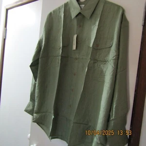 Size L Winner Men's Khaki 100% Washed Silk Shirt 2 Pockets on Front L/S - Picture 1 of 8