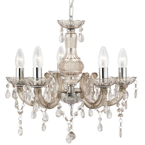 Lampadario Marie Therese Vetro Trasparente Policarbonato Cromo 5 Luci E14 - Foto 1 di 3