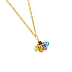 Floral Multi Gemstone pendant necklace For Women 14K Yellow Gold Plated Gift - Picture 1 of 3