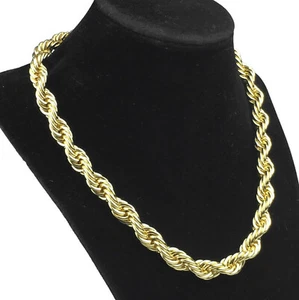 Mens Rope Chain Hip Hop Necklace Twisted Gold Plated 24" Inch x 10MM Wide - Picture 1 of 8