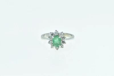 14K 1.10 Ctw Emerald Diamond Halo Engagement Ring White Gold *91 - Image 1 of 4