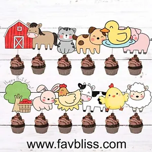 12x Farm Animals Farm Life cupcake topper Bday Party - SINGLE SIDED - Picture 1 of 1