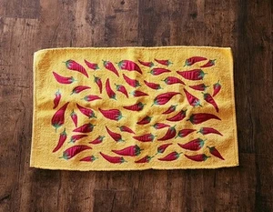 Vintage Made In India Orange Southwestern Hot Chili Peppers 20x36 Throw Rug - Picture 1 of 9