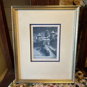 Ernst Geissendorfer Rothenburg Grayscale Etching Signed Germany framed 4.5x5.5 - Picture 1 of 5