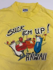 Vintage 90s Hawaii Shirt XL Cocktail Drink Tropical Souvenir Suck Em Up USA Made - Picture 1 of 16