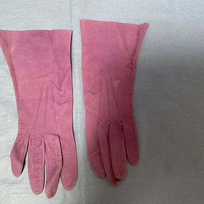 Guantes de gamuza vintage de cuero lavanda para niños hechos en Francia (612) Foto 1 de 4