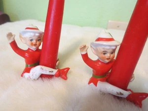 2 Vintage Japan Weihnachten Pixie Elfe Elfen Kerze Umarmungen 2 3/4" - Bild 1 von 7