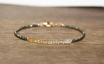 Quarzo citrino e pietra preziosa pirite argento sterling 925 bracciale... - Immagine 1 di 4