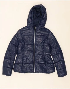 BENETTON Girls Hooded Padded Jacket 11-12 Years 2XL Navy Blue Polyester CO02 - Picture 1 of 3