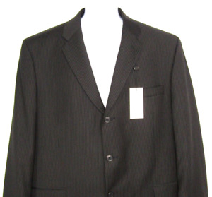 Calvin Klein Men's Three Button Blazer Black Pinstripe Size 46R 100% Wool
