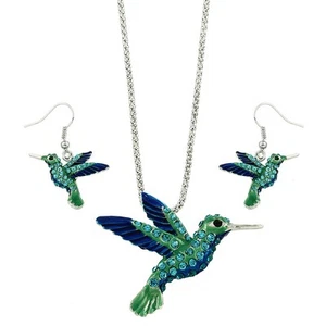 Beautiful Hummingbird Necklace Earring Set Gift Boxed Fast Shipping Bird Theme - Picture 1 of 4
