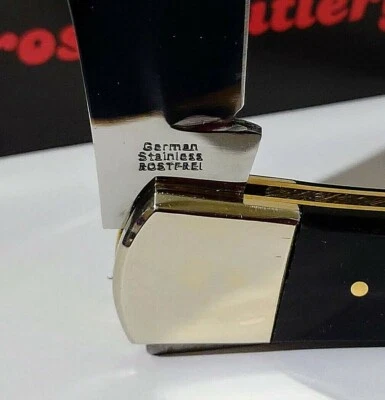 BLACK BUFFALO HORN OLD STOCK HUNTING POCKET KNIFE GERMAN S. STEEL LOCKBACK FRST - Image 1 of 4