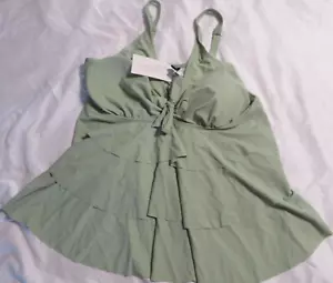Bloomchic Knotted Front Ruffle Tiered Tankini Top Light Green size 22-24 - Picture 1 of 3