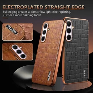AZNS Alligator Embossed Electroplated Frame Metal LOGO Cell Phones Case Back - Picture 1 of 44