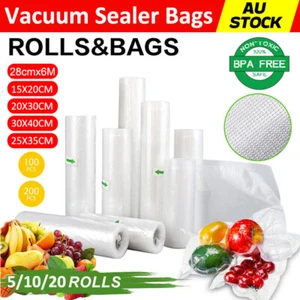 +20Rolls 100/200Pcs Vacuum Sealer Food Saver Bags Storage Seal Embossed Vac - Picture 1 of 24