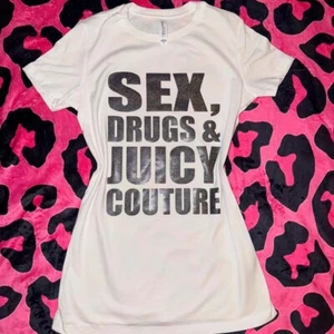 Glitter “Sex, Drugz, Juicy” Tee Y2K 2000s McBling Vintage Handmade - Picture 1 of 2