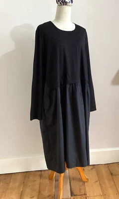 Gershon Bram Black Dress L Chest 48” Jersey & Poplin Fabric Pockets - Image 1 of 4