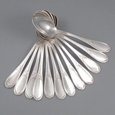 Colheres de café vintage francesas Ercuis placa de prata, padrão folha de louro, 12 peças - Imagem 1 de 4