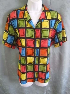 Vintage Impressions Blouse Size Medium Bright Geometric Print Career Shirt - Picture 1 of 4